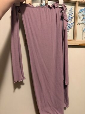 Heart Hips Off-Shoulder Ribbed Long Sleeve Dress in Dusty Mauve